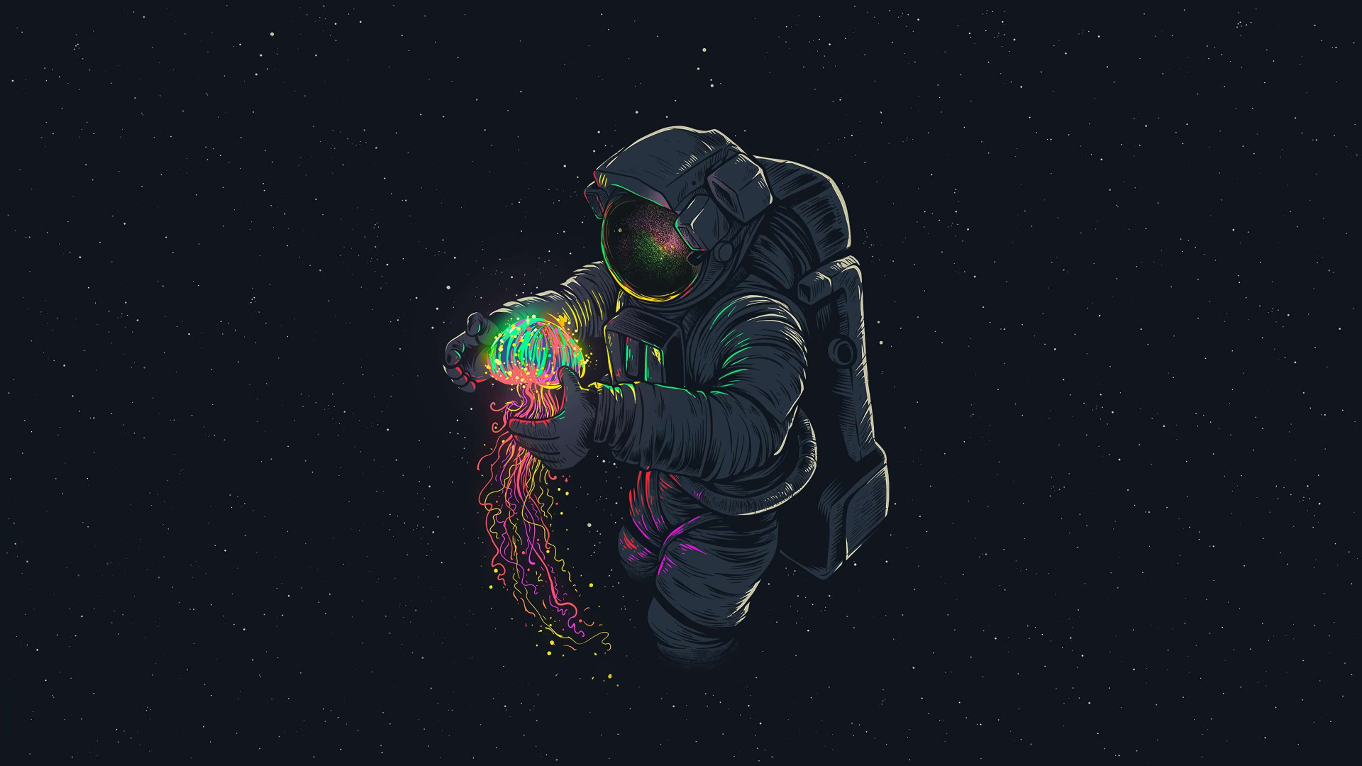 Astronaut with Jellyfish wallpaper 1920x1080