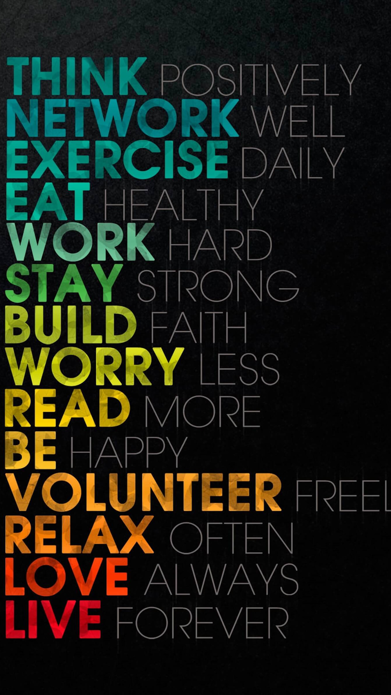 Think. Network. Exercise... Relax. Love. Live wallpaper 1242x2208