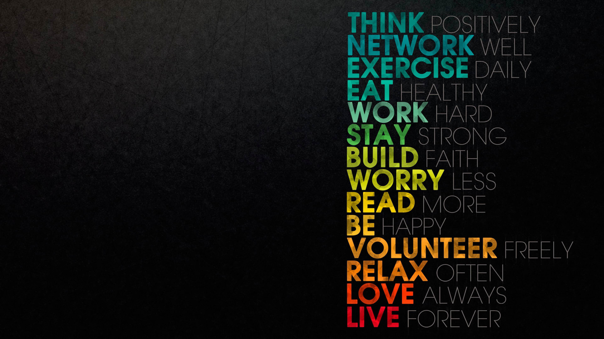 Think. Network. Exercise... Relax. Love. Live wallpaper 1366x768