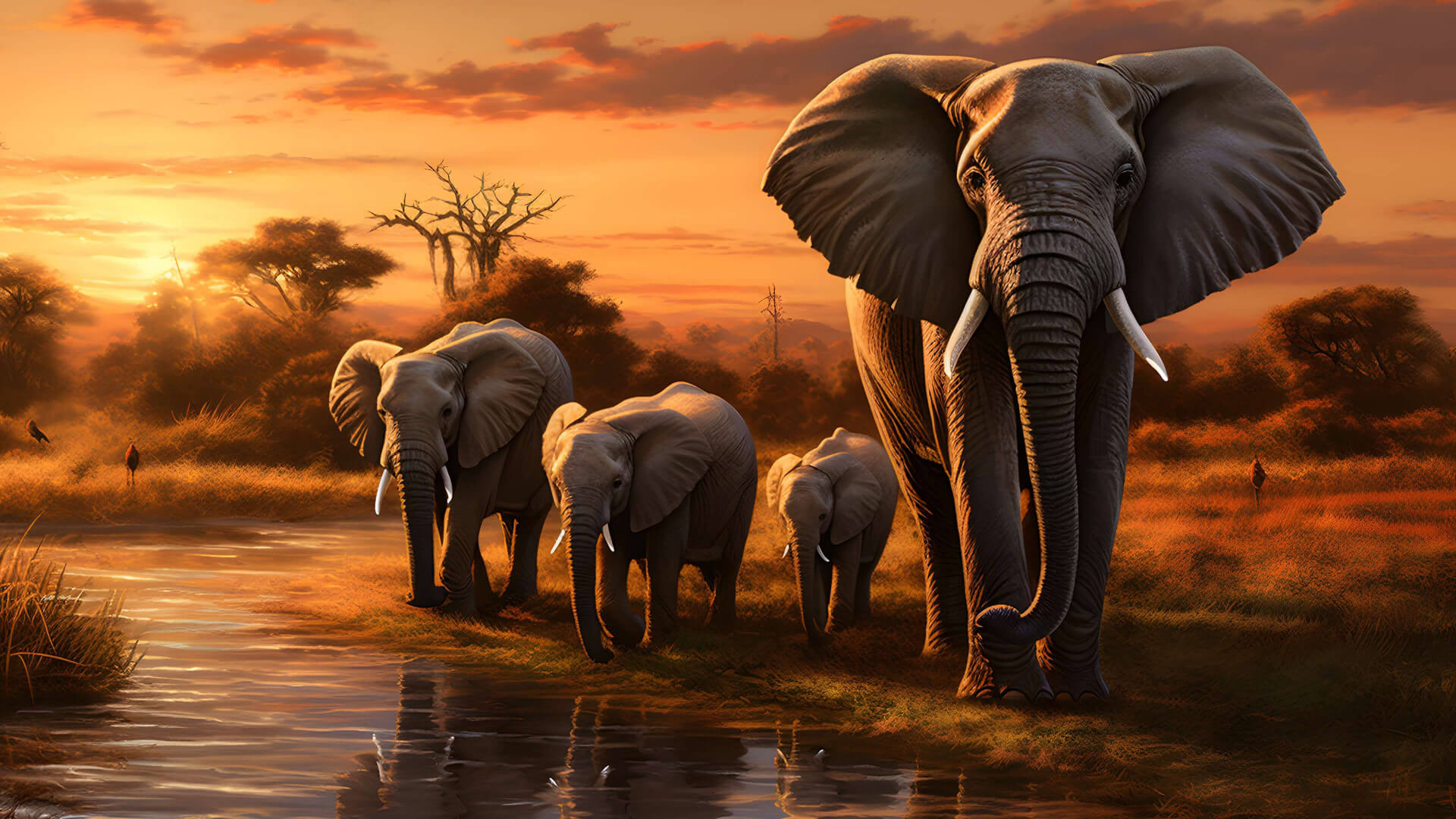 African savannah elephants wallpaper 1920x1080