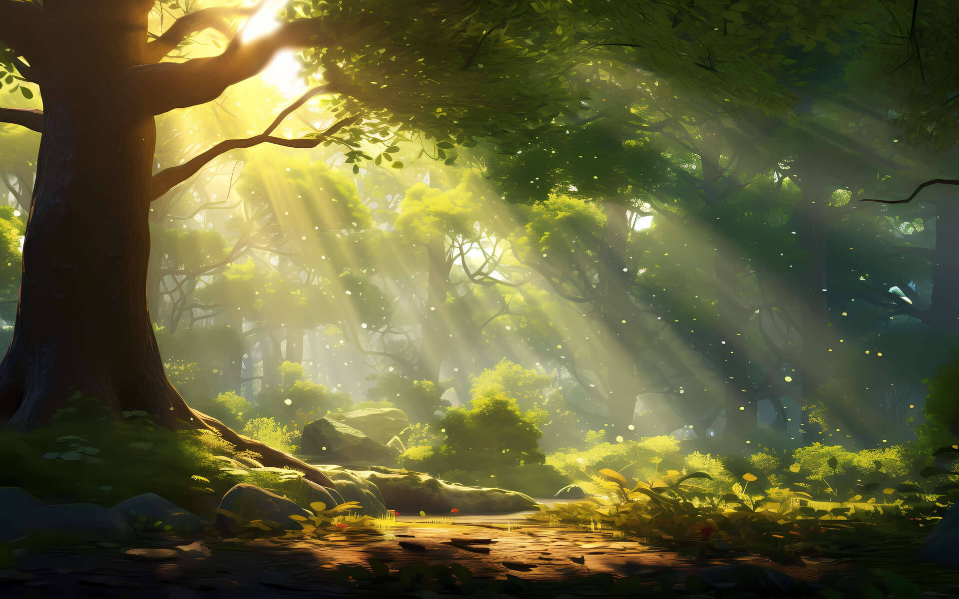 Sunbeams through forest wallpaper 1440x900