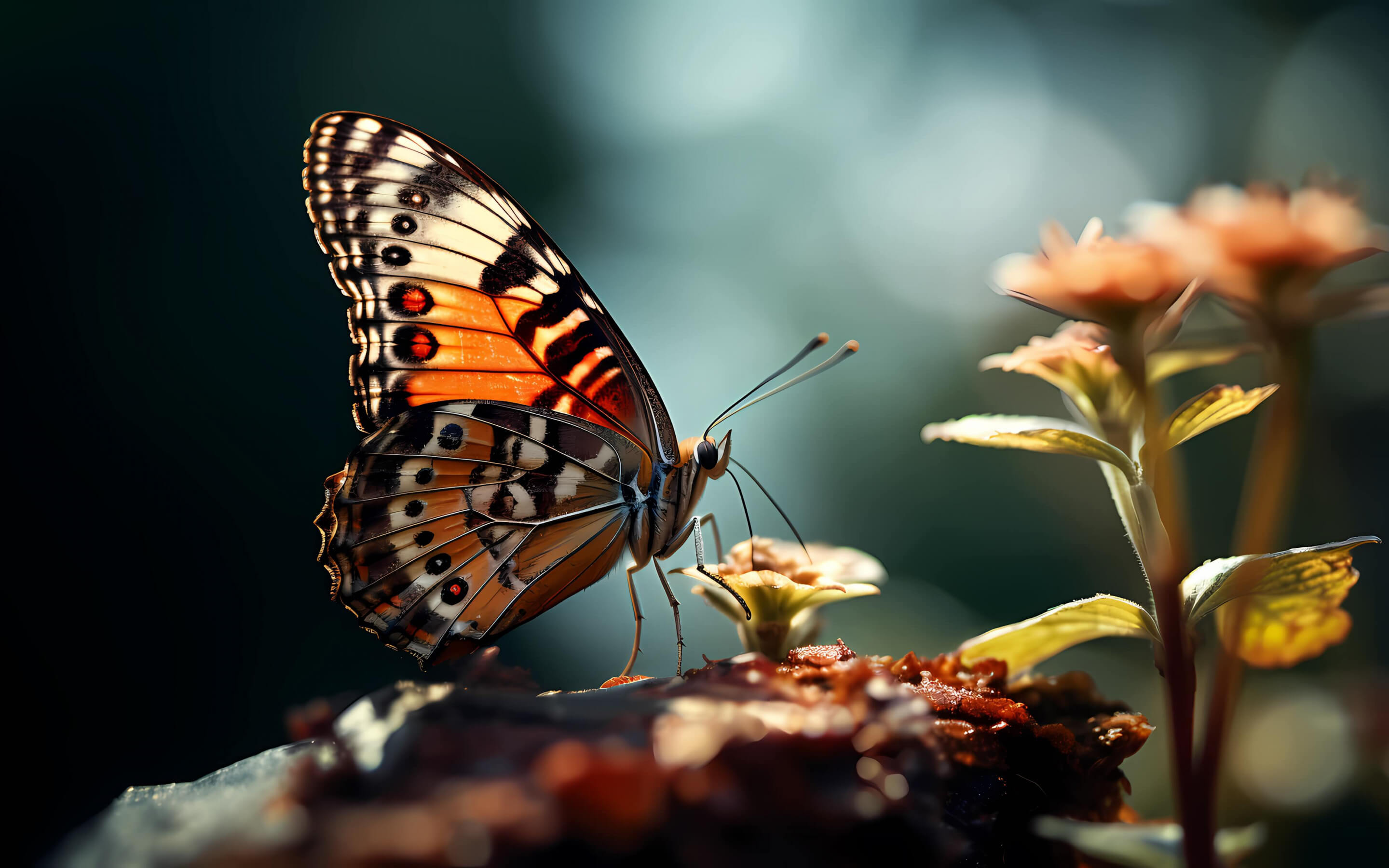 The butterfly feeding with nectar wallpaper 2880x1800