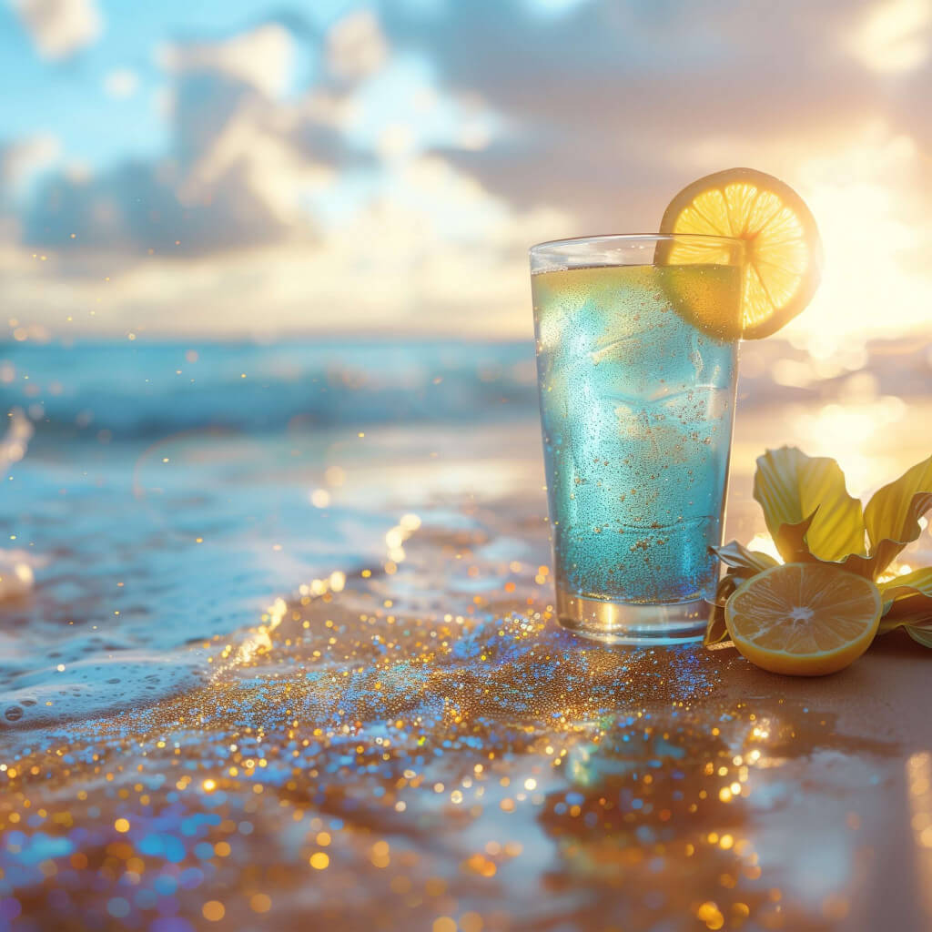 Cold drink on the ocean shore wallpaper 1024x1024