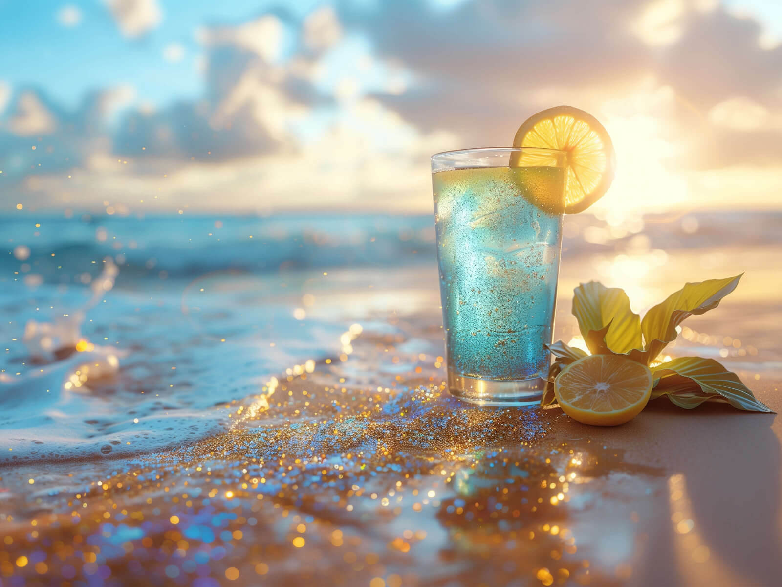 Cold drink on the ocean shore wallpaper 1600x1200