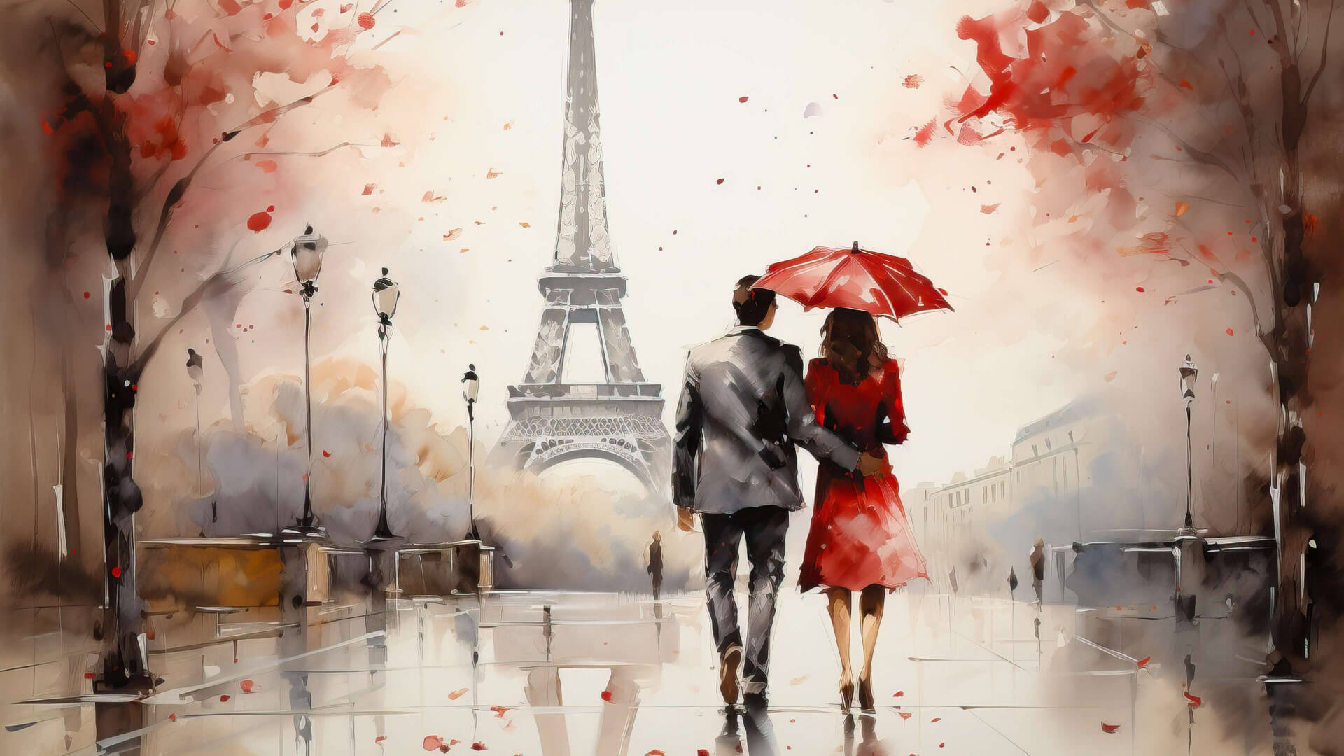 Eiffel Tower. Rainy day in Paris wallpaper 1366x768